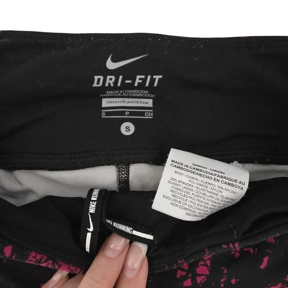 Nike Dri-Fit Women's‎ Running Leggings Black Orange Pink Abstract Tree Size S